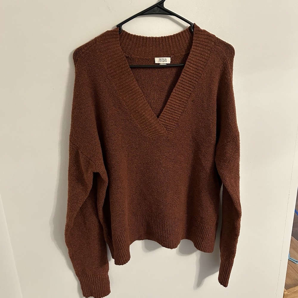 A.N.A A New Approach‎ Women's V Neck Sweater Rust Burnt Orange Size Large